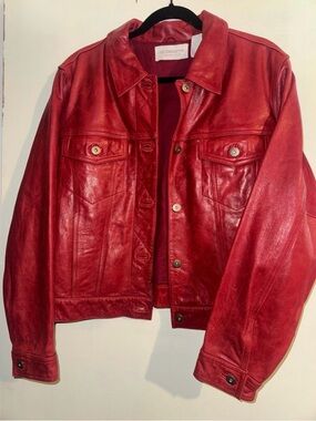Gorgeous Liz Claiborne Red Leather Jacket - Women's Classic Button-Front